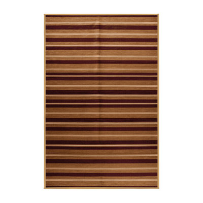 Machine Washable Horizontal Stripes Brown Area Rug