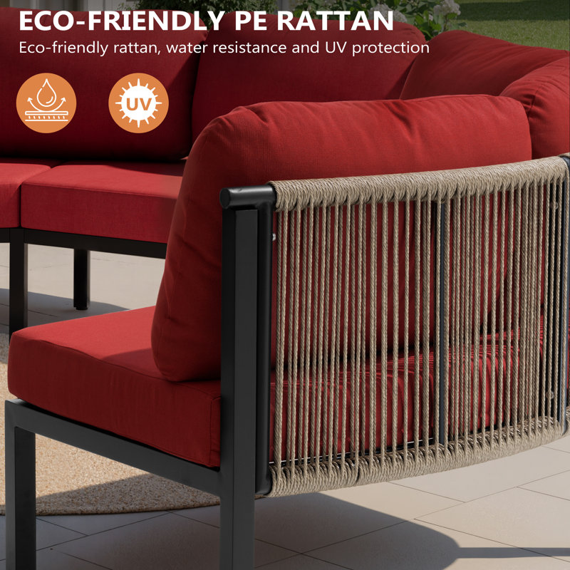 Ensemble de conversation pour terrasse 8 personnes avec table basse, Red