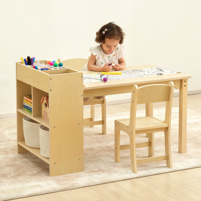 Kids Art Table And 2 Chairs, Toddler Activity Table With Large Storage Shelves