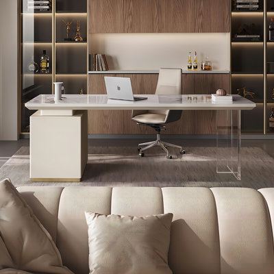 Bureau d'écriture rectangulaire en pierre frittée beige 62,99 "