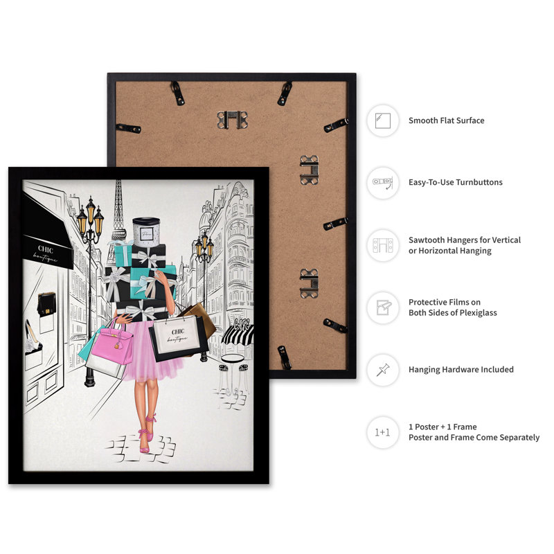 Dame avec sacs à provisions No2, 16"H x 20"W, Poster, Black Framed