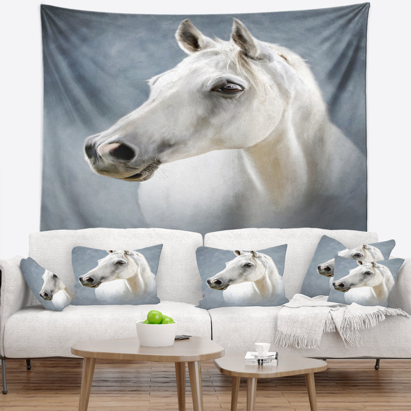 Une tapisserie de cheval blanc seul Animal, H 50 po x l 60 po