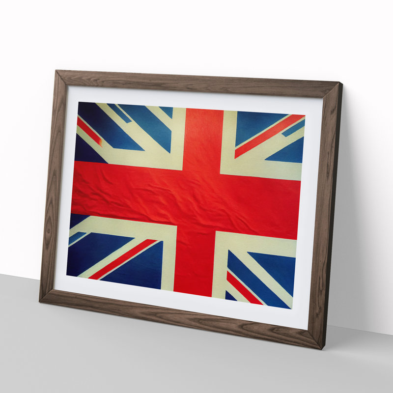 Modern Union Jack Flag Vol.3 - Framed Print, 46cm H x 64cm W x 2cm D, Brown Framed