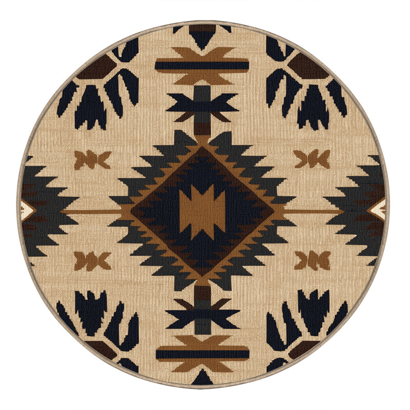 Washable Coyote Tracks Southwestern Area Rug, Round 7'