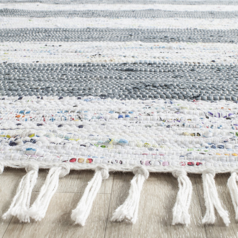 Tapis rayé en coton tissé à la main Yokum, Rectangle 8 pi x 10 pi
