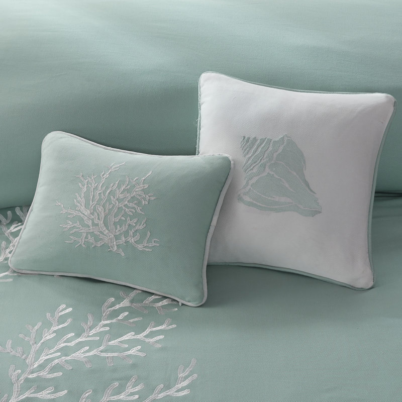Aqua and White Cotton Embroidered Nautical Throw Pillow