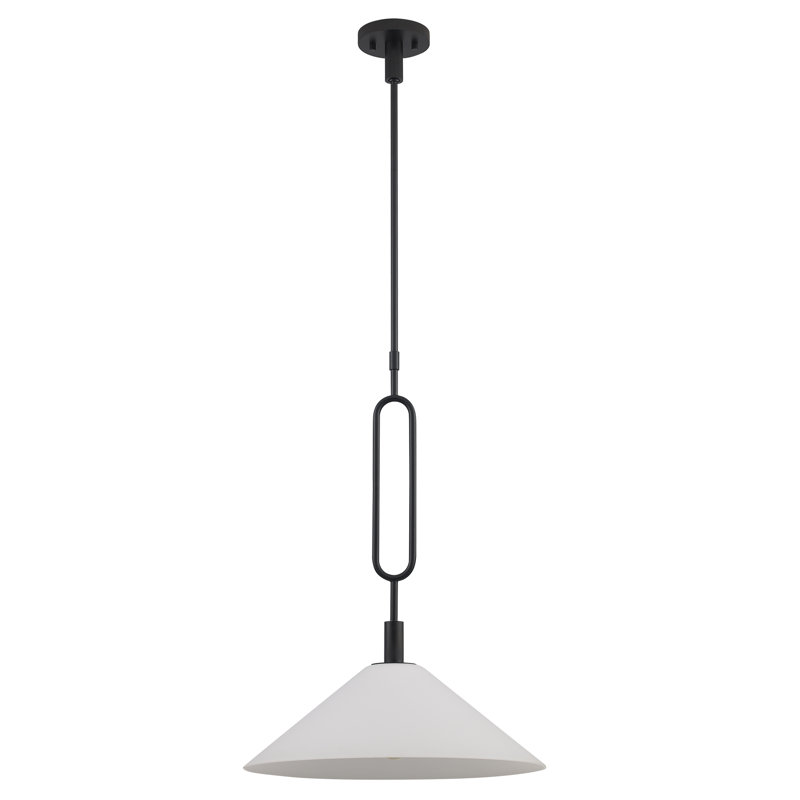 Luminaire suspendu moderne 1 lumière avec verre opale Cartley, H 8,5 po x l 18 po, Noir