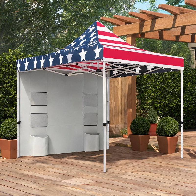 Auvent 10 x 10 pi avec rangement en métal imprimé à drapeau américain et tissu Oxford, conception pliante