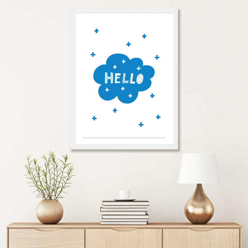 «Hello Bubble Cloud Super Scandi», reproduction d'art textuel, H 32 po x l 24 po x P 1 po, Papier encadré blanc, Blanc