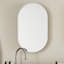 Armoire de rangement ovale blanche encastrée pour salle de bain - 20 po x 34 po, cadre en métal avec miroir et tablettes ajustables-1249459005