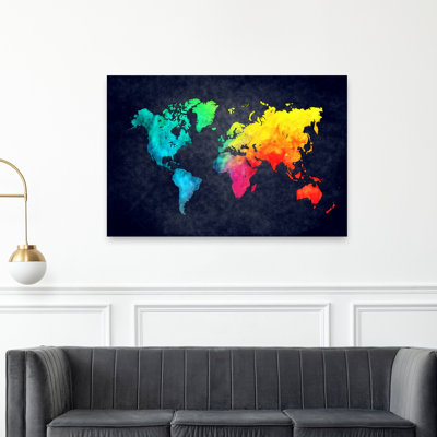 Art mural contemporain coloré carte du monde