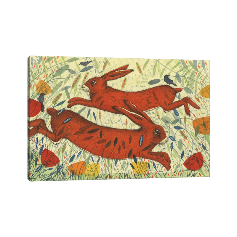 Hares & Crow by Michelle Campbell - Floater Frame Print on Canvas, 101.6 cm H x 66.04 cm W x 1.91 cm D, Wrapped Canvas