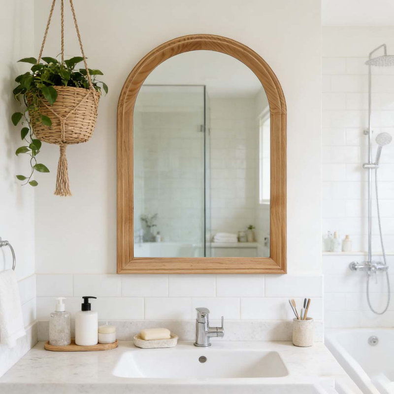 Arched Wood Framed Wall Mirror