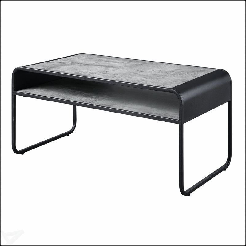 Élégante table basse à 1 tablette en béton gris et noir avec un design industriel moderne et un grand espace de rangement