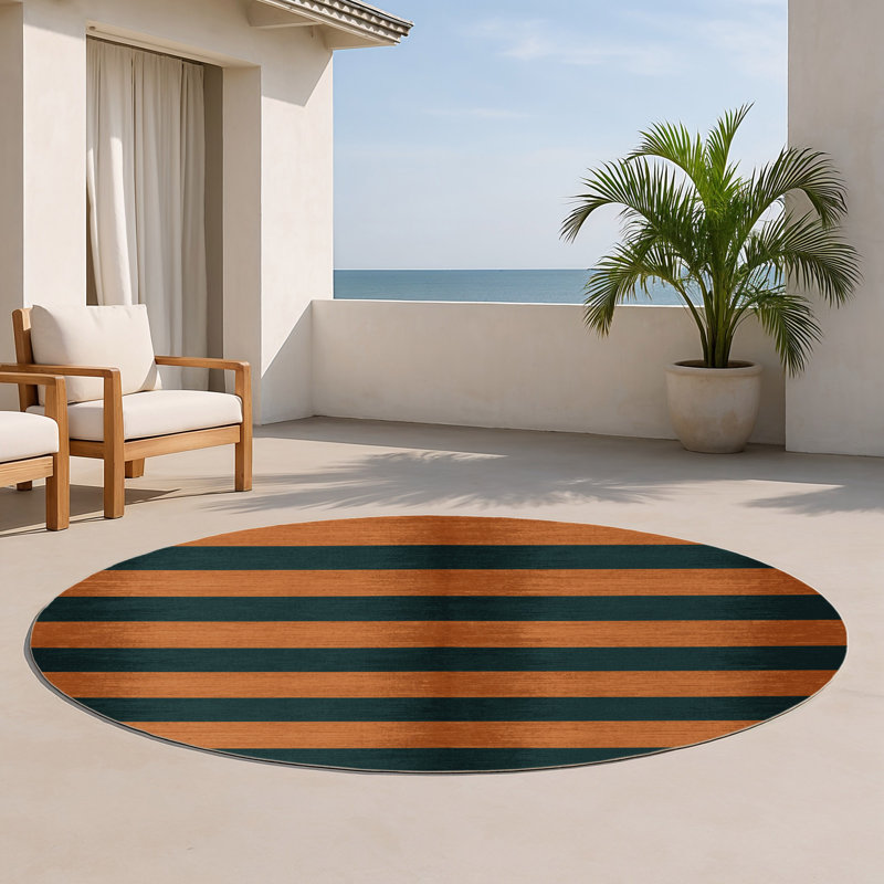 Tapis intérieur / extérieur bleu HorizontalStripes, Rond 5 pi