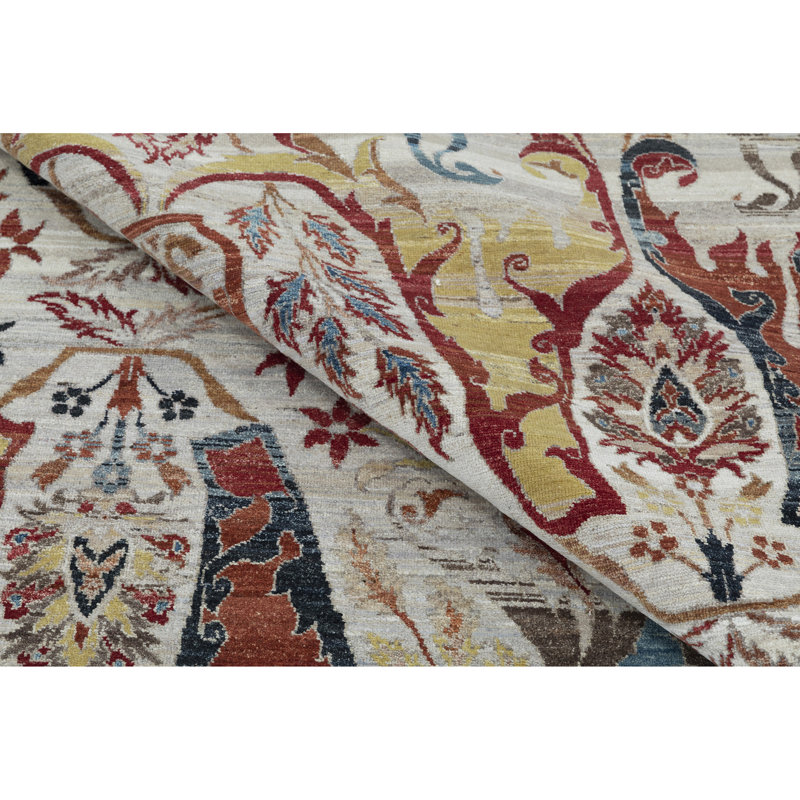 High-Quality Hand-Knotted Ivory And Rust Area Rug, Rectangle 10' x 14'