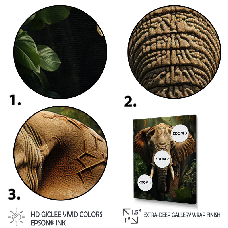 «Terumi African Elephant Majesty II», reproduction sur toile, H 20 po x l 12 po x P 1 po, Toile tendue