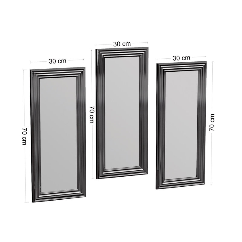 Ensemble de miroirs 3 pièces Modern, finition argent, 11,8 po x 27,6 po x 1,2 po | 100% panneau de fibres à densité moyenne avec miroir écologique Flocal-E | Design mural élégant et fonctionnel pour la chambre à coucher ou le salon, décoration él