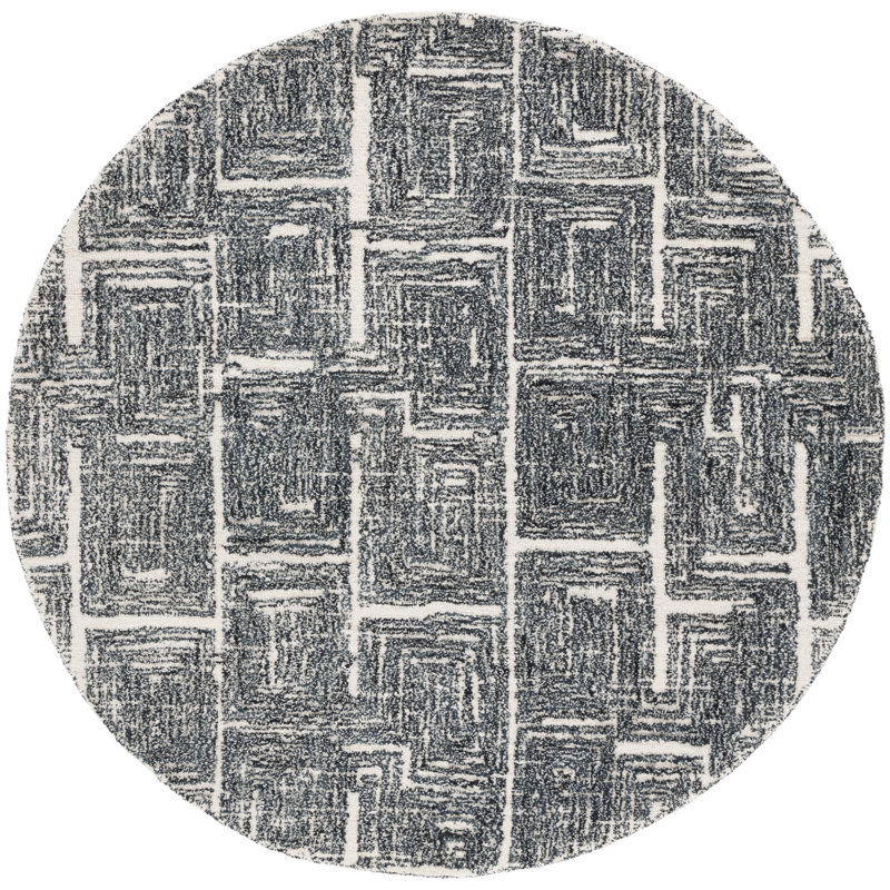 Claiborn Hand Tufted Wool/Cotton Abstract Rug in Ivory/Black, Round 6'