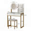 Petit bureau de coiffeuse avec miroir, lumières, prise de courant et tabouret-1400136528
