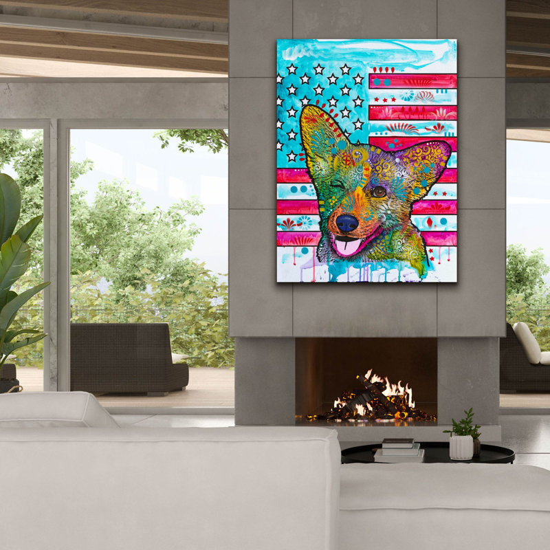 «All American Corgi» par Dean Russo, art mural sur toile, H 54 po x l 40 po x P 1,5 po