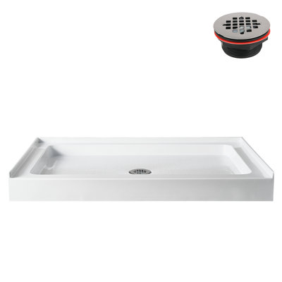 Base de douche en alcôve en acrylique blanc brillant 48 po x 48 po avec bonde centrale, bonde incluse