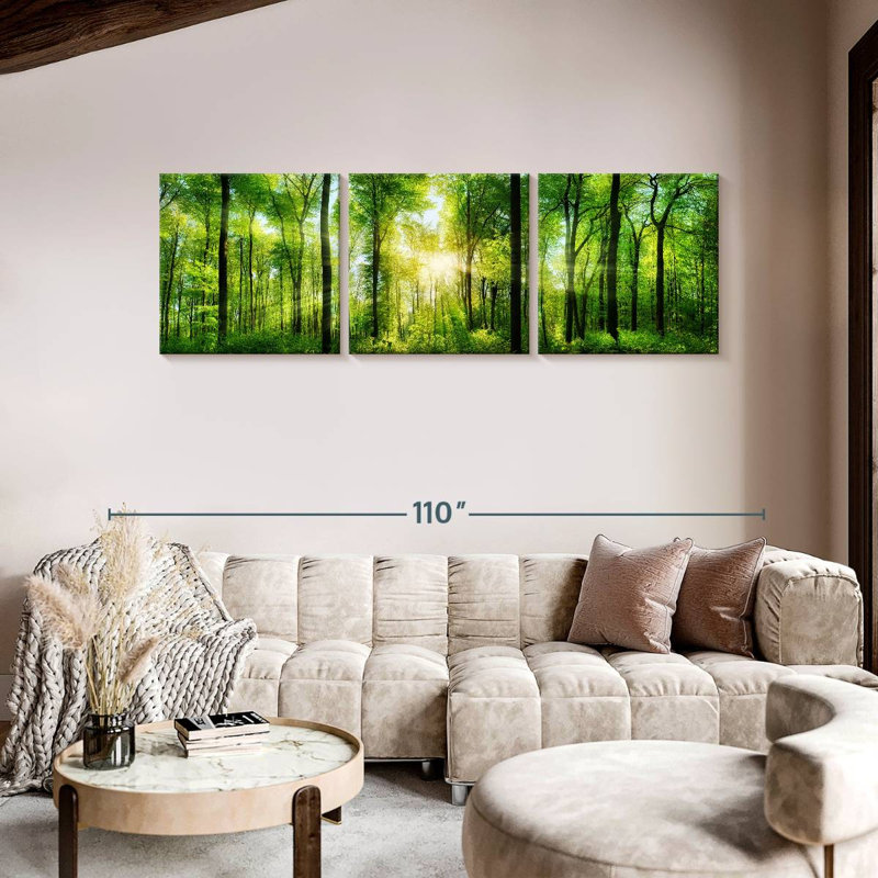 Ensemble 3 pièces de paysage forestier sur toile, H 30 po x l 92 po x P 1,25 po