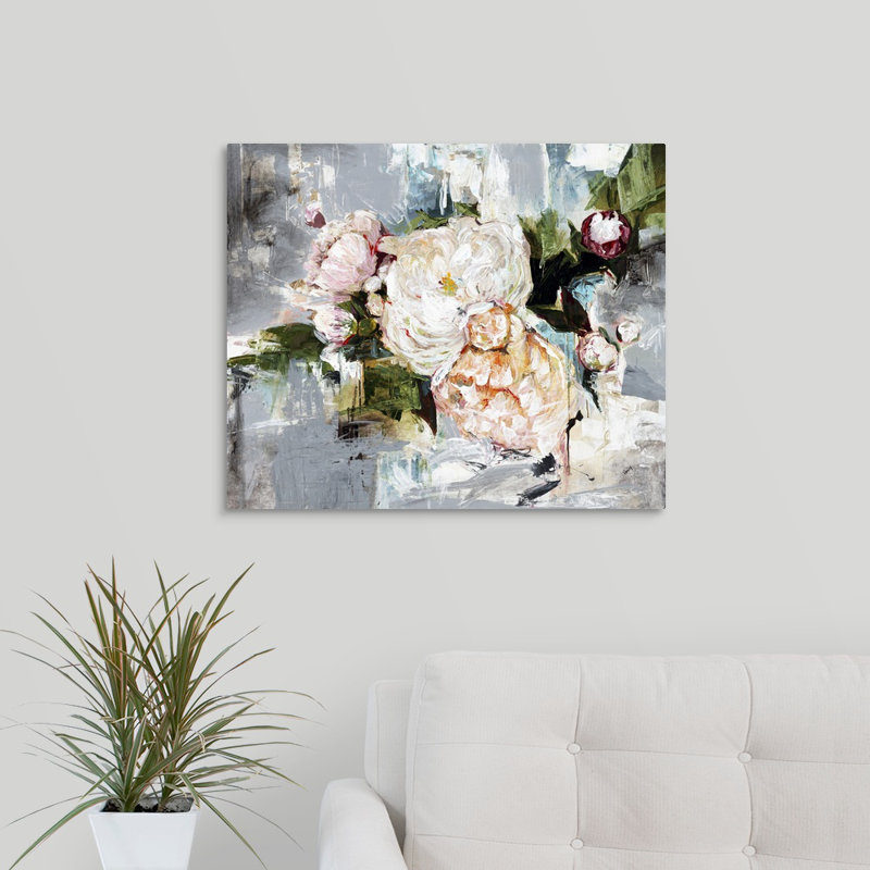 « pivoine fleuri », peinture sur toile, Toile tendue, H 20 po x l 24 po x p 1,25 po