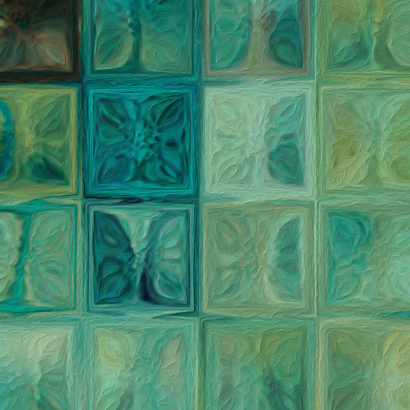 « aqua tiles », impression à multiples images sur toile tendue, H 18 po x l 60 po x P 1,5 po