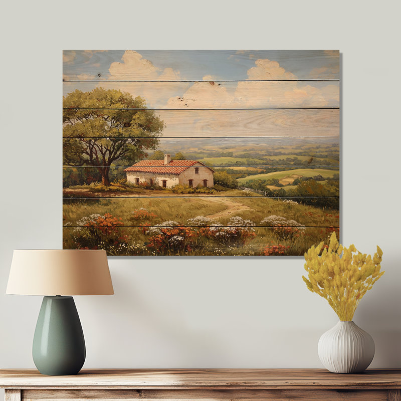 Texas Ranch Horizon I - Paysage moderne, art mural en bois sur bois de pin naturel, H 34 po x l 44 po