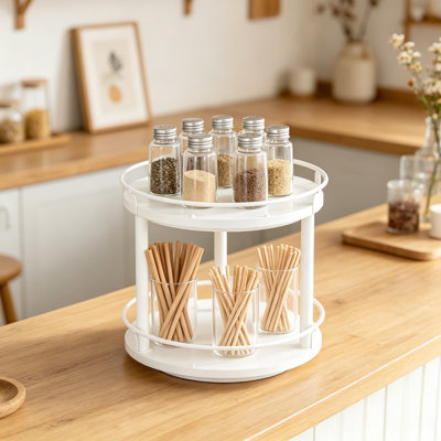 2-Tier Lazy Susan Spice Rack Organizer, 360-Degree Rotating Turntable For Kitchen Cabinet And Countertop, Compact And Versatile Storage Solution