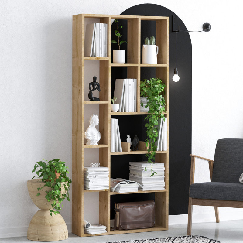 Modern Sapphire Oak Bookshelf, 29.5 x 67.0 x 7.1 inches | 100% Melamine Coated Particle Board for Durability | Stylish Storage Solution for Home or Office | Elegant Design with Ample Space for Books & Decor | Perfect for Contemporary Interiors