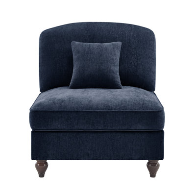 Bleu sans accoudoirs en chenille avec des ornements argentés, un coussin décoratif, des jupes amovibles pour changer de style, un rembourrage confortable, différentes configurations de meubles, des petits appartements convenables à une place,