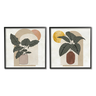 «Pots Plant Leaves Geometric Shapes», ensemble de 2 impressions giclées encadrées par Janet Tava