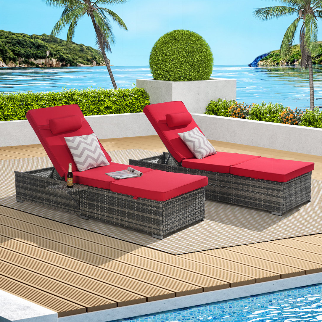 MEISSALIVVE Chaise Lounge Chair Outdoor Set Of 2, PE Rattan Wicker