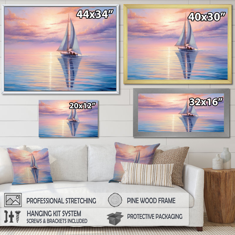 Voilier, reproduction d'art sur toile, voilier côtier, sérénade I, H 34 po x l 44 po x P 1,5 po, Cadre simple argenté