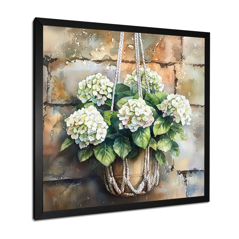 Hydrangeas In A Macrame I - Hydrangea Wall Art, Single Picture Framed Print, Black, 16" H x 16" W