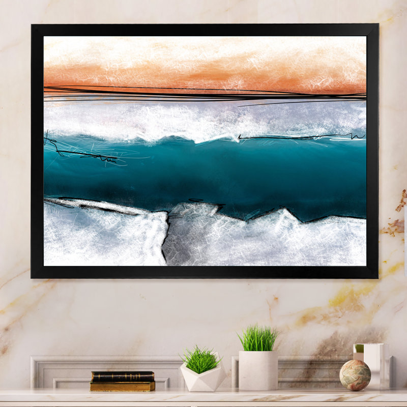 Marbre bleu électrique à rayures - reproduction sur toile, Toile avec cadre noir, H 8 po x l 12 po x P 1 po