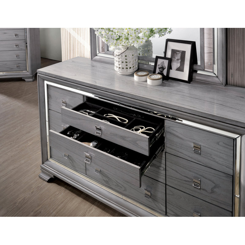 Commode double 10 tiroirs avec miroir Meaghann