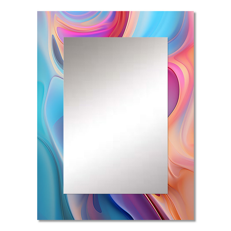 Transitionnel rose et bleu formes IV - miroir mural formes transitionnelles, miroir décoratif rose, impression d'art en métal