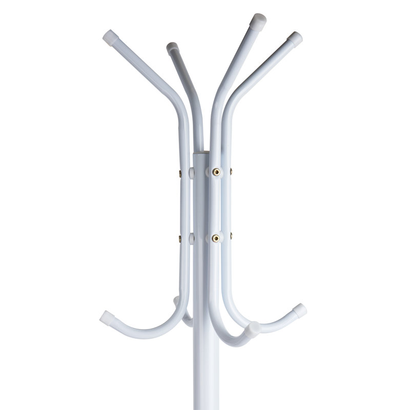 White Metal Floor-Standing Coat Rack with Umbrella Stand