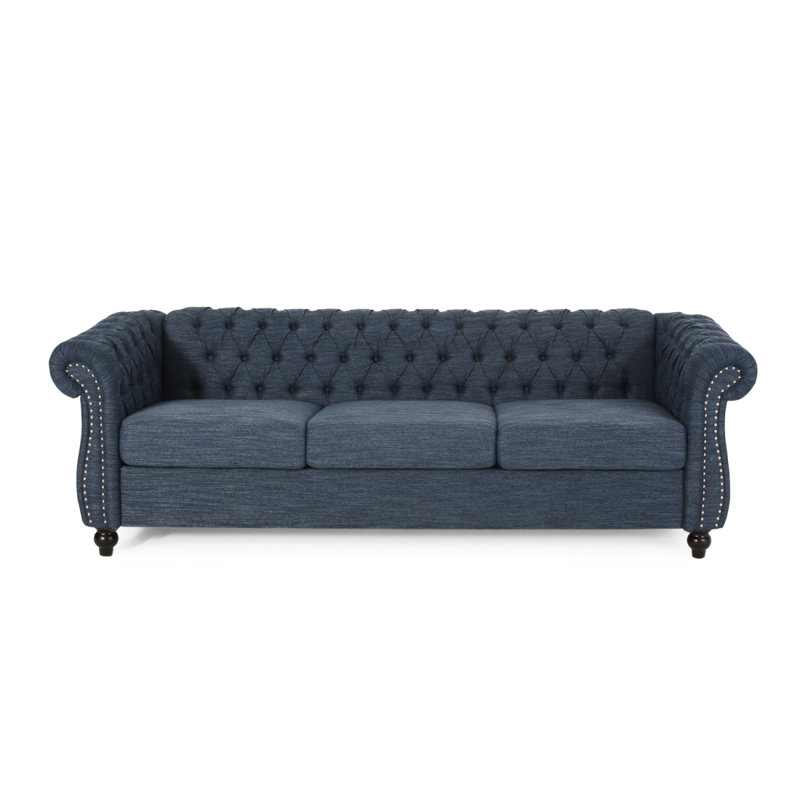 Canapé Chesterfield Marcel, Tissu bleu marine