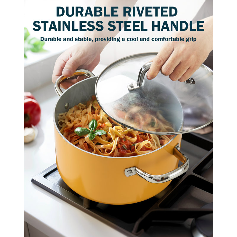 Yellow 10-Piece Hard Anodized Nonstick Ceramic Cookware Set