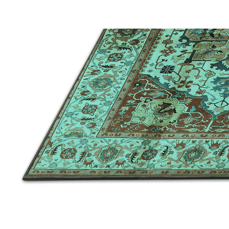 Tapis oriental en laine / polyester tissé à la machine en turquoise / brun, Rectangle 2 pi x 3 pi