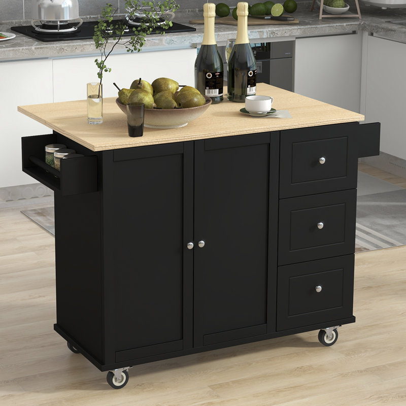 Solid Wood Top Kitchen Island, Black