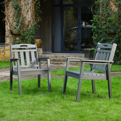 Ensemble de chaises de terrasse pour l'extérieur Hdpe, nécessitant peu d'entretien - pour les jardins, les cours et les terrasses - Gris (dossier vertical)