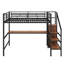 Lit mezzanine double en métal avec bureau, escalier de rangement, petite armoire et lumière DEL-631597292