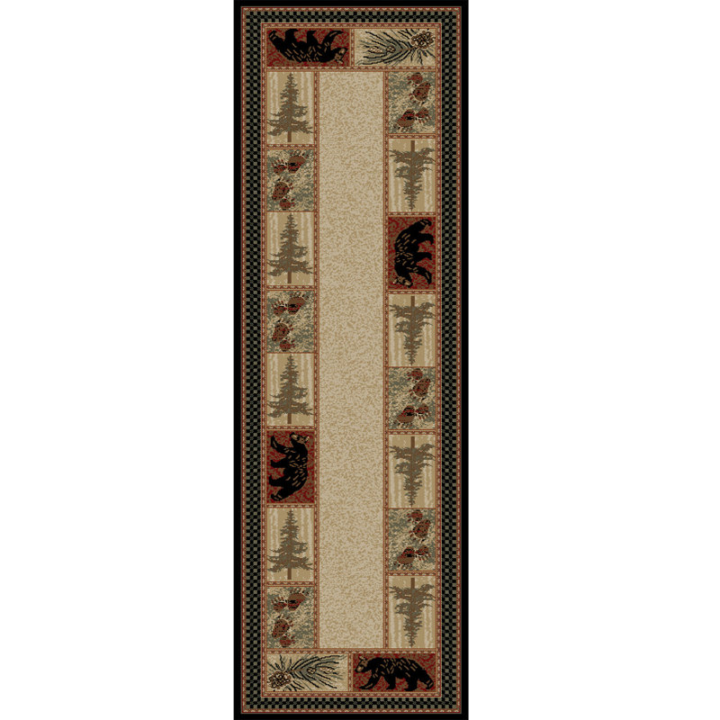 Tapis géométrique beige / noir Seagle, Tapis de couloir 2 pi x 8 pi