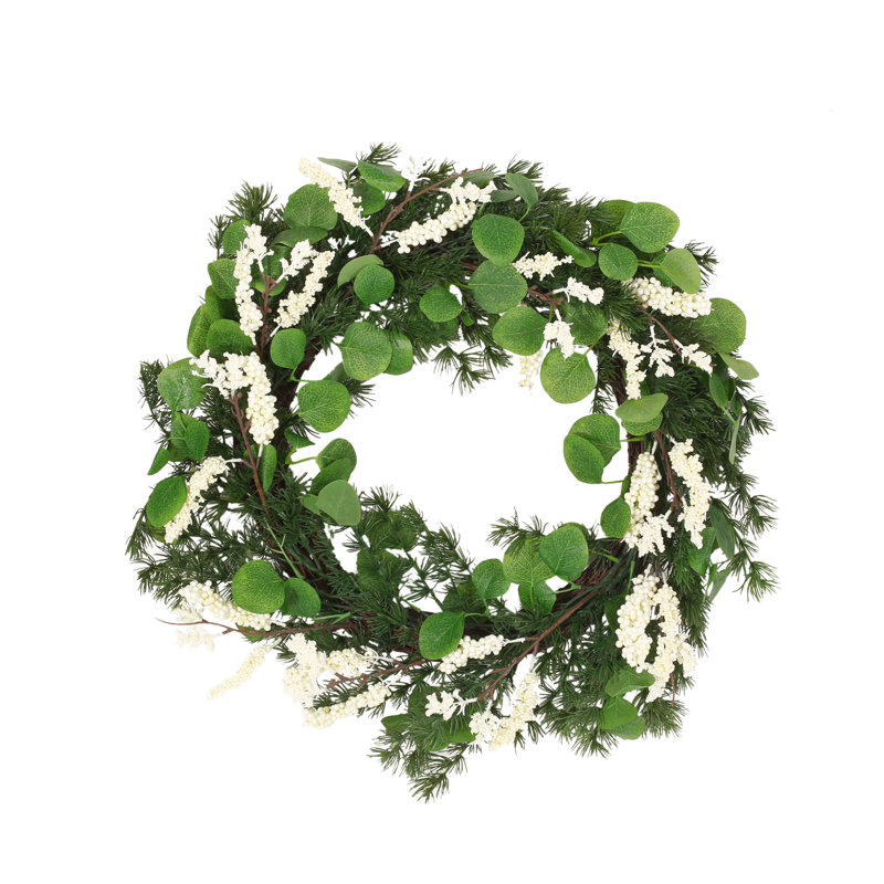 Potvin Handcrafted Faux Polyester 25.5'' Wreath, Green/White