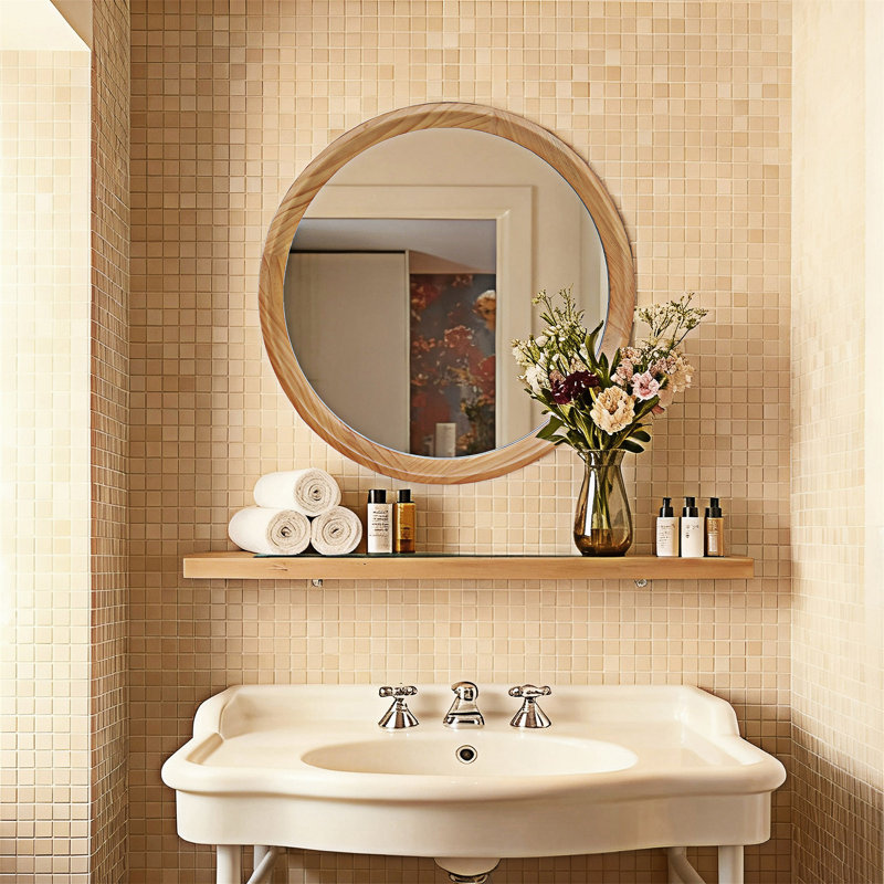 Miroir mural rond en bois
